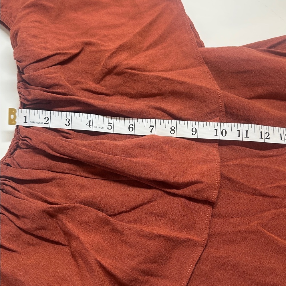 Zara Off Shoulder Linen Blend Ruffle Maxi  Rust Dress Small - Picture 13 of 14